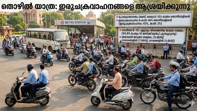 ആശ്രയം ഇരുചക്രവാഹനങ്ങൾ, പൊതുഗതാഗതം ഉപയോഗിക്കുന്നത് 15 ശതമാനം തൊഴിലാളികൾ മാത്രം, ആദ്യ ദേശീയ യാത്രാ സർവേ റിപ്പോർട്ട് പുറത്ത്
